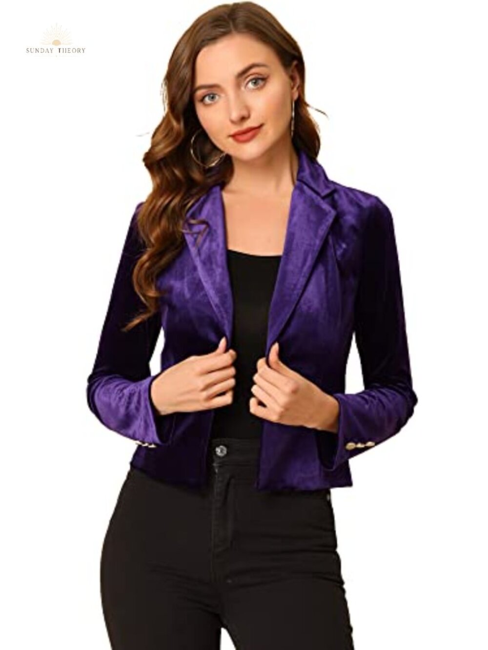 Velvet Lapel Business Office Crop Blazer Long Sleeve Button